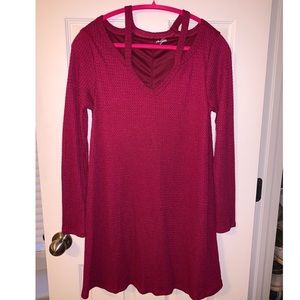 Waffle fabric burgundy dress